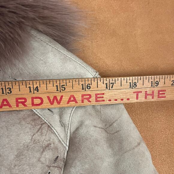 Y2K Shearling Sheepskin Penny lane Fur Leather Coat Blue Fox Trim S-M - Picture 12 of 15